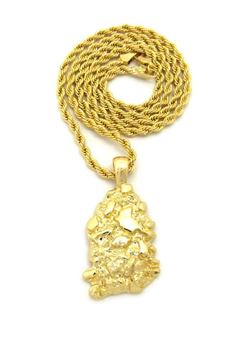nyfashion101 Gold-Tone Polished Chunky Nugget Pendant w/ 2mm 24" Rope Chain Necklace