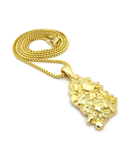 Nyfashion101 Gold-Tone Polished Chunky Nugget Pendant W/ 2mm 24" Box Chain Necklace