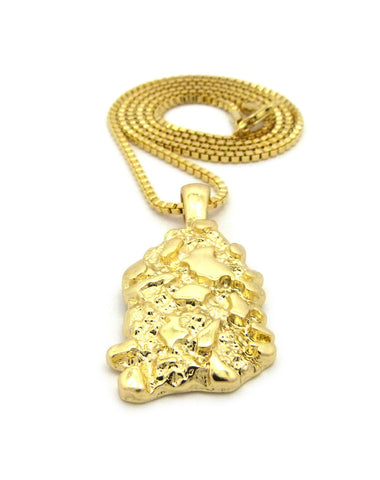 Nyfashion101 Gold-Tone Polished Chunky Nugget Pendant W/ 2mm 24" Box Chain Necklace