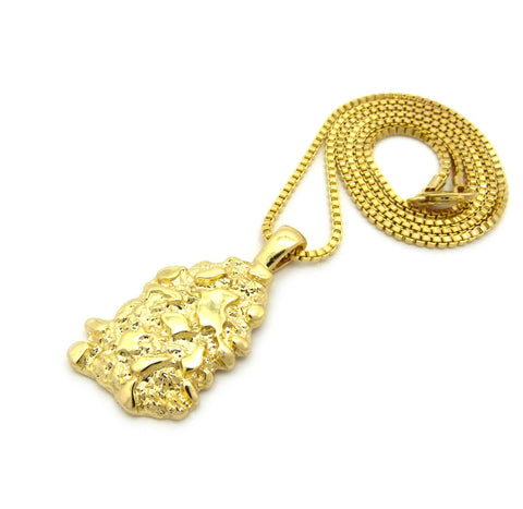 Nyfashion101 Gold-Tone Polished Chunky Nugget Pendant W/ 2mm 24" Box Chain Necklace
