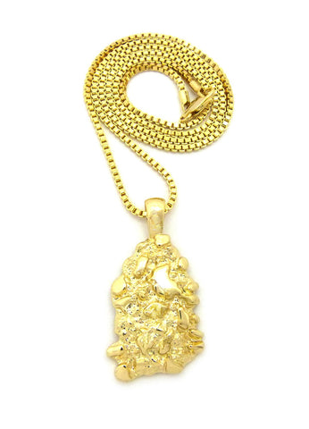 nyfashion101 Gold-Tone Polished Chunky Nugget Pendant w/ 2mm 24" Box Chain Necklace