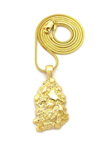 nyfashion101 Gold-Tone Polished Chunky Nugget Pendant w/ 2mm 24" Snake Chain Necklace