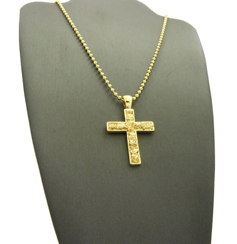 Nyfashion101 Gold-Tone Polished Nugget Cross Micro Pendant W/ Chain Necklace