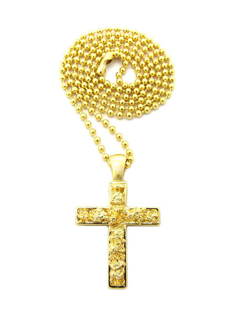 Nyfashion101 Gold-Tone Polished Nugget Cross Micro Pendant W/ Chain Necklace