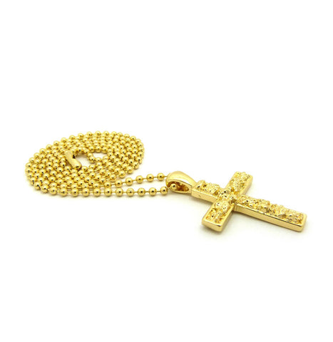 Nyfashion101 Gold-Tone Polished Nugget Cross Micro Pendant W/ Chain Necklace