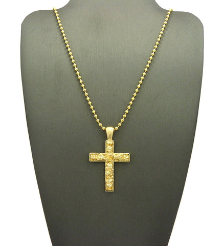 nyfashion101 Gold-Tone Polished Nugget Cross Micro Pendant w/ Chain Necklace