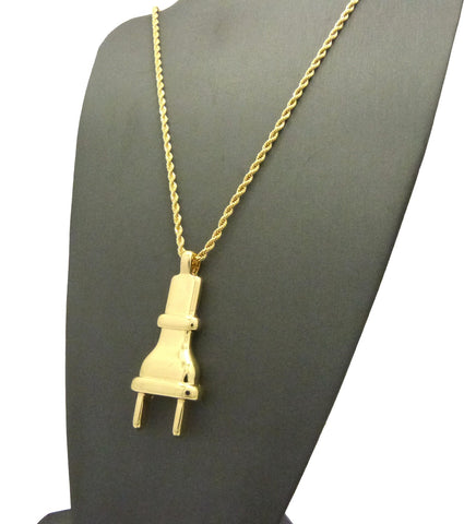 Nyfashion101 Gold-Tone Polished Power Plug Pendant With Chain Necklace