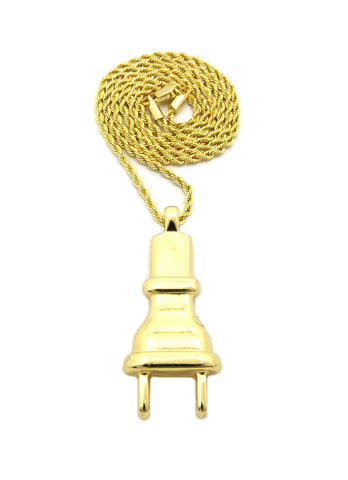Nyfashion101 Gold-Tone Polished Power Plug Pendant With Chain Necklace