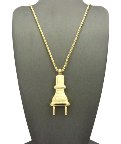 nyfashion101 Gold-Tone Polished Power Plug Pendant with Chain Necklace