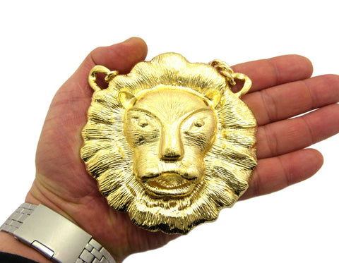 Nyfashion101 Gold-Tone Smooth Mane Lion Head Pendant W/ 10mm 30" Cuban Chain Necklace