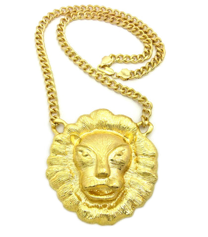 nyfashion101 Gold-Tone Smooth Mane Lion Head Pendant w/ 10mm 30" Cuban Chain Necklace