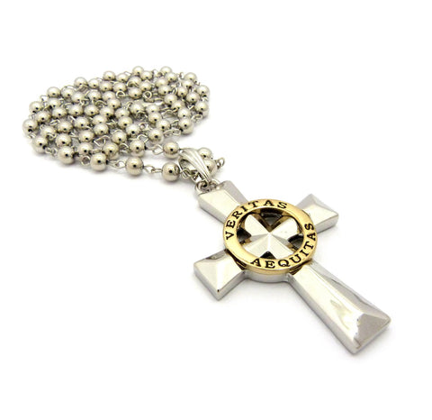 Nyfashion101 Gold-Tone Veritas Aequitas Pendant 6mm 30" Bead Chain Necklace In Silver-Tone