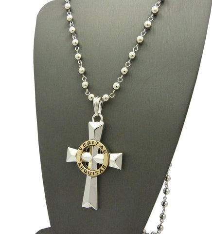 Nyfashion101 Gold-Tone Veritas Aequitas Pendant 6mm 30" Bead Chain Necklace In Silver-Tone