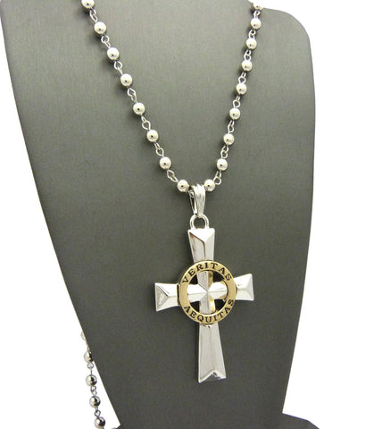 Nyfashion101 Gold-Tone Veritas Aequitas Pendant 6mm 30" Bead Chain Necklace In Silver-Tone