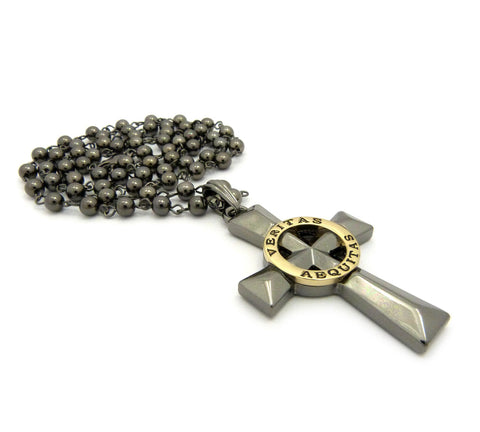 Nyfashion101 Gold-Tone Veritas Aequitas Pendant 6mm 30" Bead Chain Necklace In Hematite-Tone