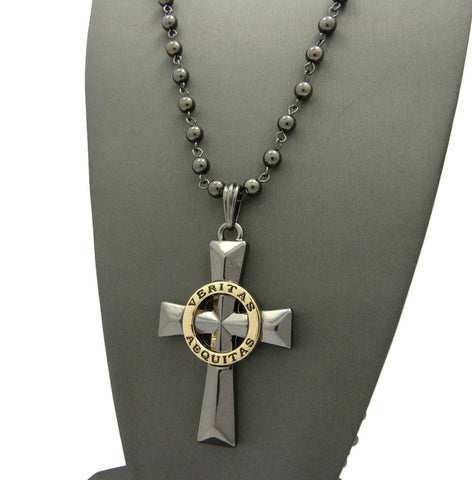 Nyfashion101 Gold-Tone Veritas Aequitas Pendant 6mm 30" Bead Chain Necklace In Hematite-Tone