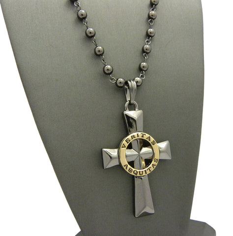 Nyfashion101 Gold-Tone Veritas Aequitas Pendant 6mm 30" Bead Chain Necklace In Hematite-Tone