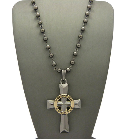 nyfashion101 Gold-Tone Veritas Aequitas Pendant 6mm 30" Bead Chain Necklace in Hematite-Tone