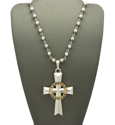 nyfashion101 Gold-Tone Veritas Aequitas Pendant 6mm 30" Bead Chain Necklace in Silver-Tone