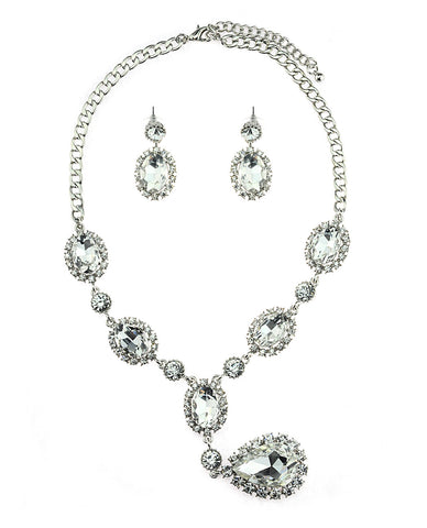 Nyfashion101 Hanging Encircled Teardrop Clear Stone And Dangling Earrings Set In Silver-Tone