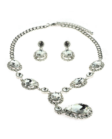 Nyfashion101 Hanging Encircled Teardrop Clear Stone And Dangling Earrings Set In Silver-Tone