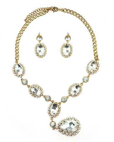 Nyfashion101 Hanging Encircled Teardrop Clear Stone And Dangling Earrings Set In Gold-Tone