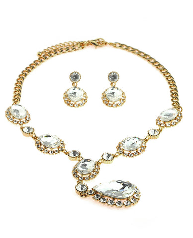 Nyfashion101 Hanging Encircled Teardrop Clear Stone And Dangling Earrings Set In Gold-Tone