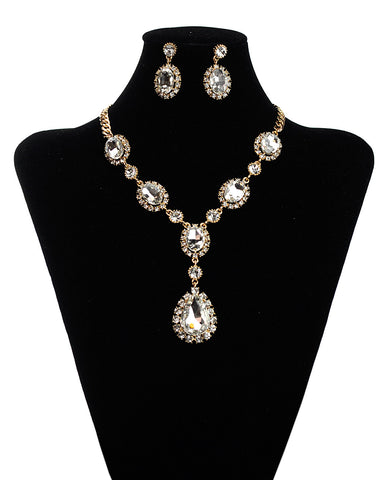 nyfashion101 Hanging Encircled Teardrop Clear Stone and Dangling Earrings Set in Gold-Tone