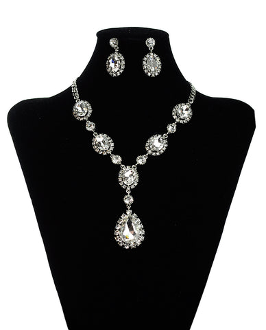 nyfashion101 Hanging Encircled Teardrop Clear Stone and Dangling Earrings Set in Silver-Tone