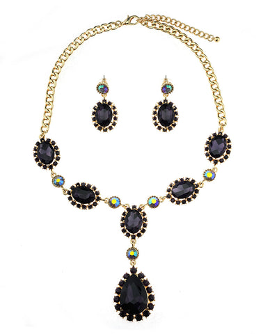 Nyfashion101 Hanging Encircled Teardrop Purple Stone And Dangling Earrings Set In Gold-Tone