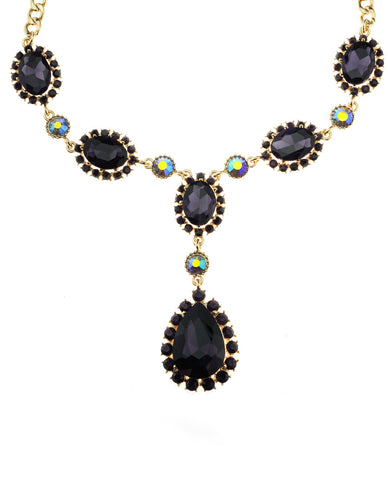 Nyfashion101 Hanging Encircled Teardrop Purple Stone And Dangling Earrings Set In Gold-Tone