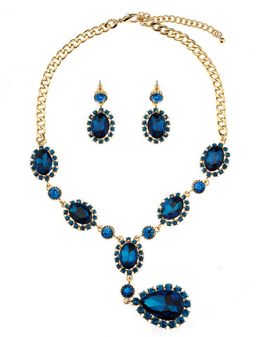 Nyfashion101 Hanging Encircled Teardrop Turquoise Stone And Dangling Earrings Set In Gold-Tone