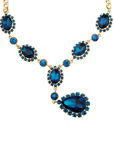 Nyfashion101 Hanging Encircled Teardrop Turquoise Stone And Dangling Earrings Set In Gold-Tone