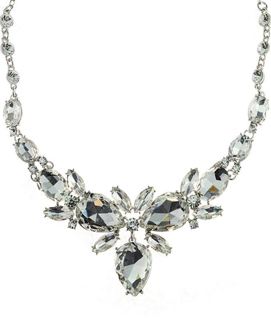 Nyfashion101 Hanging Inverted Teardrop Clear Stone Necklace And Stud Earrings Set In Silver-Tone