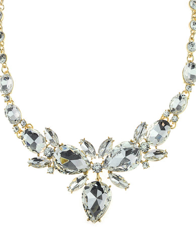 Nyfashion101 Hanging Inverted Teardrop Clear Stone Necklace And Stud Earrings Set In Gold-Tone