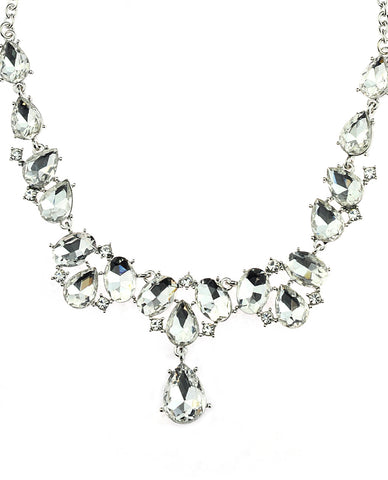 Nyfashion101 Hanging Teardrop Clear Stone Necklace And Dangling Earrings Set In Silver-Tone