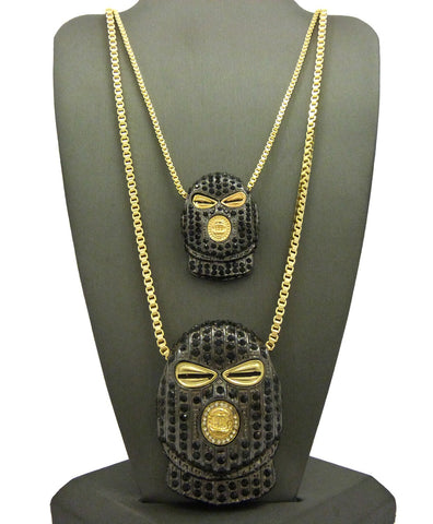 Nyfashion101 Hematite-Tone Goon Ski Mask Head Pendant Set With Gold-Tone Box Chain Necklaces