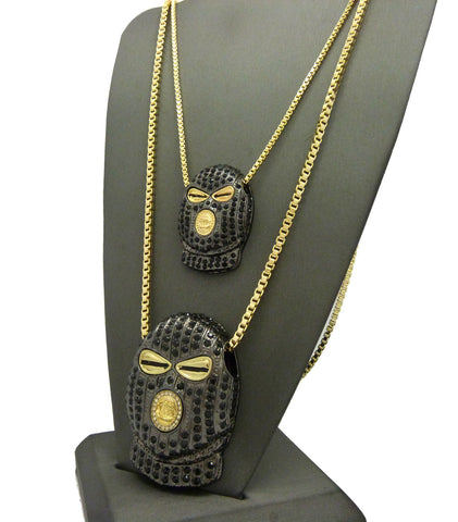 Nyfashion101 Hematite-Tone Goon Ski Mask Head Pendant Set With Gold-Tone Box Chain Necklaces