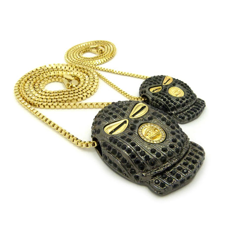 Nyfashion101 Hematite-Tone Goon Ski Mask Head Pendant Set With Gold-Tone Box Chain Necklaces