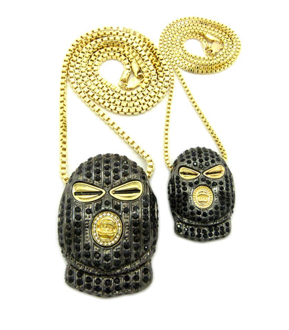 nyfashion101 Hematite-Tone Goon Ski Mask Head Pendant Set with Gold-Tone Box Chain Necklaces