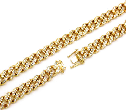Nyfashion101 Hip-Hop Rapper's Style 12mm Iced Out Gold-Tone Cuban Chain Necklace With Box Clasp 30"