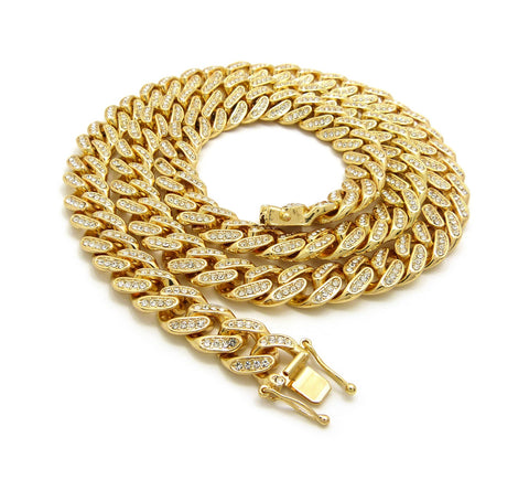 Nyfashion101 Hip-Hop Rapper's Style 12mm Iced Out Gold-Tone Cuban Chain Necklace With Box Clasp 30"