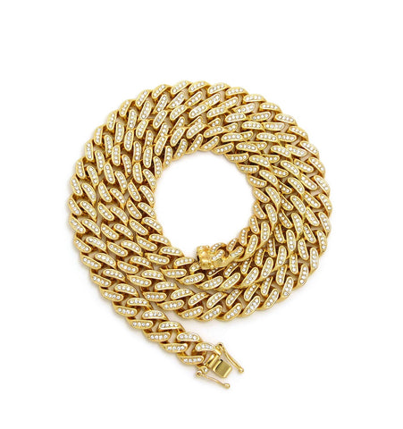nyfashion101 Hip-Hop Rapper's Style 12mm Iced Out Gold-Tone Cuban Chain Necklace with Box Clasp 30"