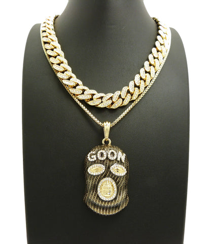Nyfashion101 Hip Hop Rapper's Style Iced Out Cuban Chain & Goon Ski Mask Man Pendant With Box Chain Necklace Set