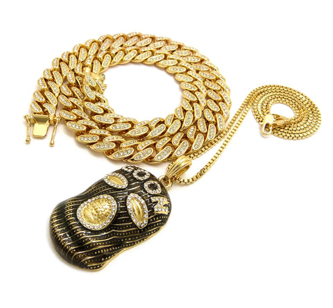 Nyfashion101 Hip Hop Rapper's Style Iced Out Cuban Chain & Goon Ski Mask Man Pendant With Box Chain Necklace Set