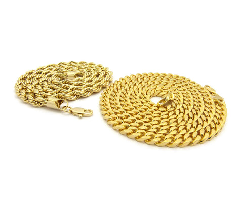 Nyfashion101 Hip-Hop Style 6mm 24" Rope Chain & 6mm 30" Box Cuban Chain Necklace Set Gold-Tone