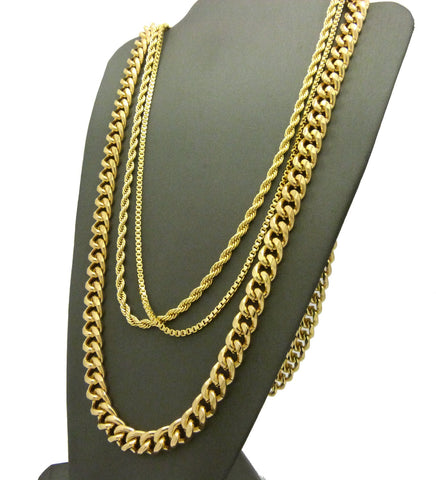 Nyfashion101 Hip-Hop Style Gold-Tone 24" Box 24" Rope & 30" Cuban Necklace Set