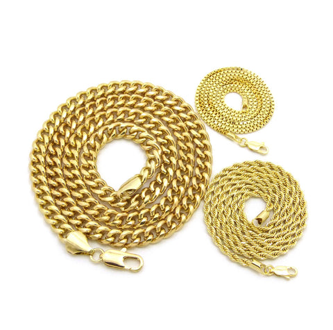 Nyfashion101 Hip-Hop Style Gold-Tone 24" Box 24" Rope & 30" Cuban Necklace Set