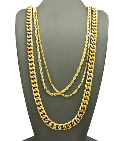nyfashion101 Hip-Hop Style Gold-Tone 24" Box 24" Rope & 30" Cuban Necklace Set