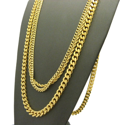 Nyfashion101 Hip-Hop Style Rope Chain Cuban Chain & Box Cuban Chain Necklace Set Gold-Tone